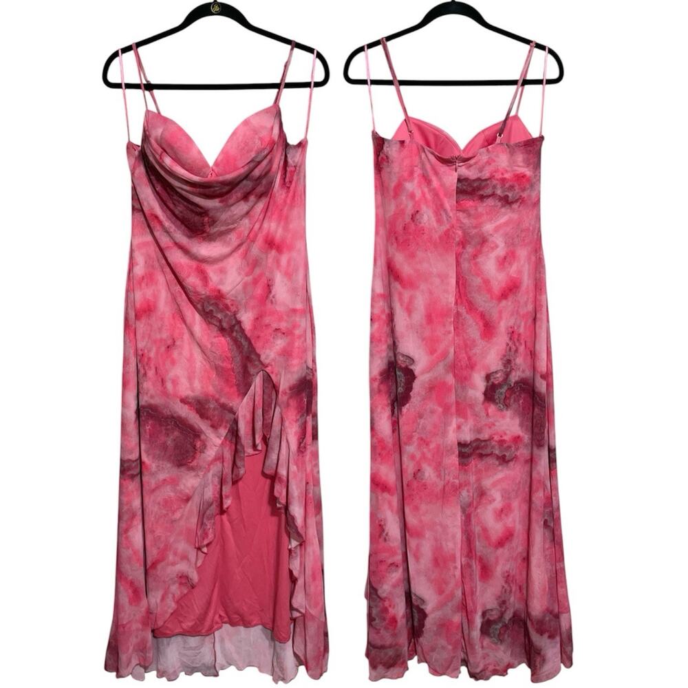 Fashion Nova Bianca Abstract Pink Maxi Dress Ruched Slit NWT Women’s 1X